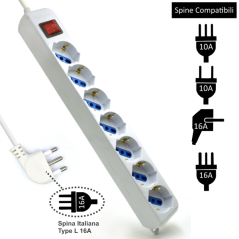 Multiprise Ewent avec 6 prises Schuko 10/16 A - Interrupteur marche/arrêt - Protection contre les surtensions - Protection enfan
