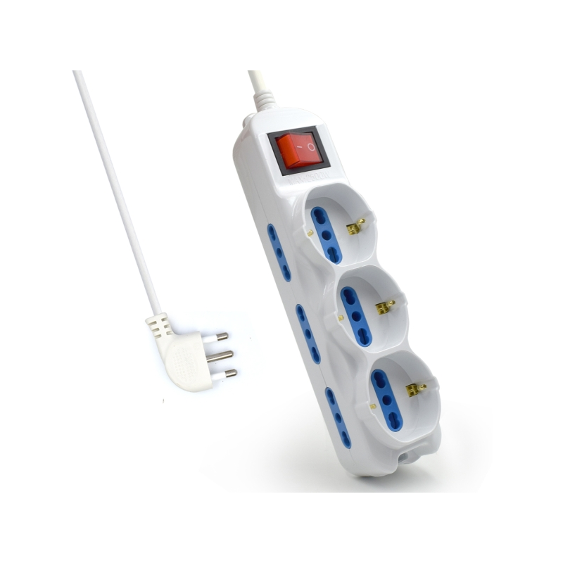 Multiprise 9 prises Ewent - 6 grandes prises + 3 prises gauche/flexibles (Schuko) - Interrupteur marche/arrêt - Protection contr