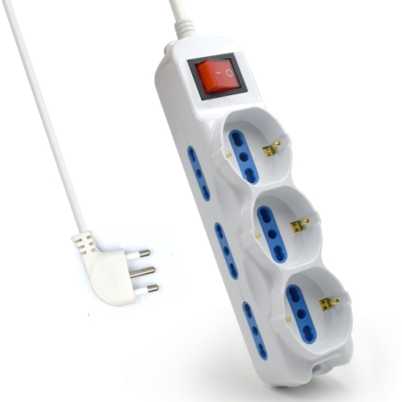 Multiprise 9 prises Ewent - 6 grandes prises + 3 prises gauche/flexibles (Schuko) - Interrupteur marche/arrêt - Protection contr