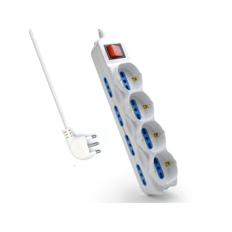 Multiprise Ewent 12 prises - 8 prises L + 4 prises L/F (Schuko) - Interrupteur - Protection enfant - Fiche italienne coudée plat