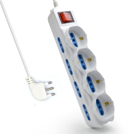 Multiprise Ewent 12 prises - 8 prises L + 4 prises L/F (Schuko) - Interrupteur - Protection enfant - Fiche italienne coudée plat
