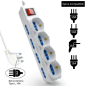 Multiprise Ewent 12 prises - 8 prises L + 4 prises L/F (Schuko) - Interrupteur - Protection enfant - Fiche italienne coudée plat