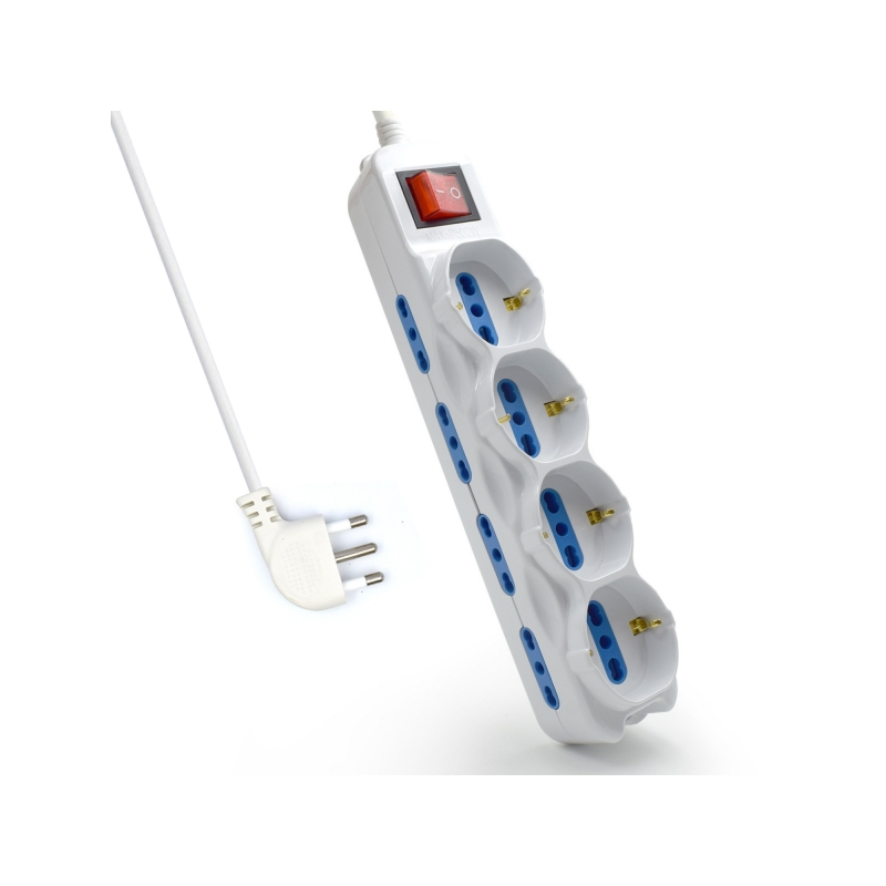 Multiprise 6 prises Ewent - 8 grandes prises + 4 prises gauches/flexibles (Schuko) - Interrupteur marche/arrêt - Protection enfa
