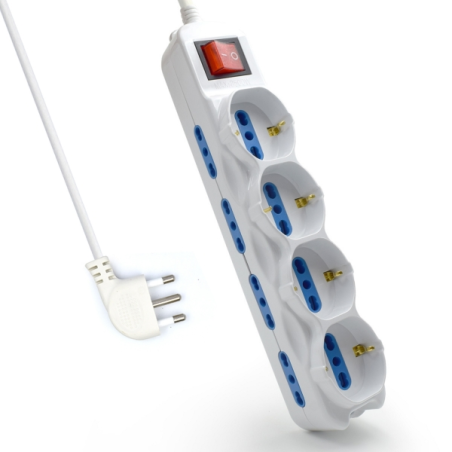 Multiprise 6 prises Ewent - 8 grandes prises + 4 prises gauches/flexibles (Schuko) - Interrupteur marche/arrêt - Protection enfa