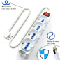 Multiprise 6 prises Ewent - 8 grandes prises + 4 prises gauches/flexibles (Schuko) - Interrupteur marche/arrêt - Protection enfa
