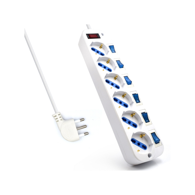 Multiprise Ewent avec 6 prises Schuko 10/16 A - Interrupteur marche/arrêt général et individuel - Protection contre les surtensi