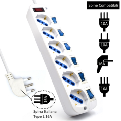 Multiprise Ewent avec 6 prises Schuko 10/16 A - Interrupteur marche/arrêt général et individuel - Protection contre les surtensi