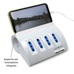 Multiprise Ewent 6 prises - 4 prises L + 2 prises L/F (Schuko) - 2x USB-A - Protection enfant - Fiche italienne coudée plate - P