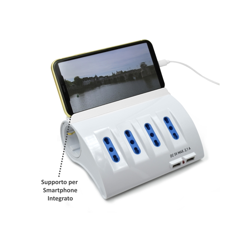 Multiprise Ewent 6 prises - 4 prises L + 2 prises L/F (Schuko) - 2x USB-A - Protection enfant - Fiche italienne coudée plate - P