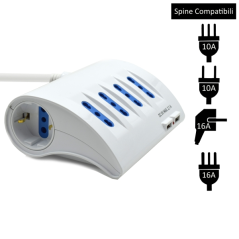 Multiprise Ewent 6 prises - 4 prises L + 2 prises L/F (Schuko) - 2x USB-A - Protection enfant - Fiche italienne coudée plate - P