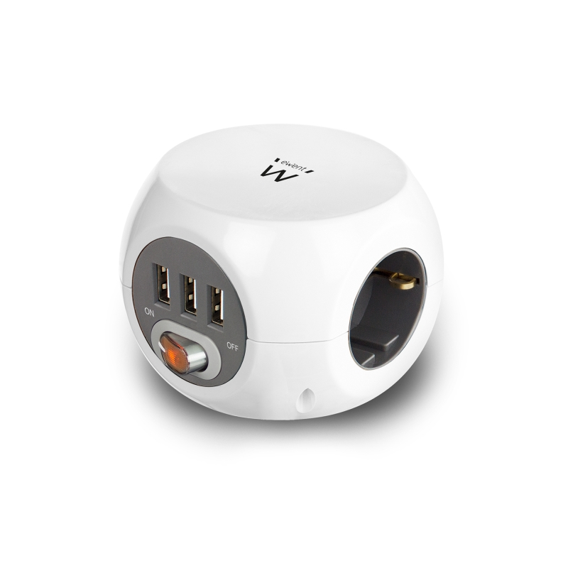 Multiprise Ewent avec 6 prises de bureau - 3 prises Schuko 16 A - 3 prises USB-A - Interrupteur marche/arrêt - Câble de 1,5 m -