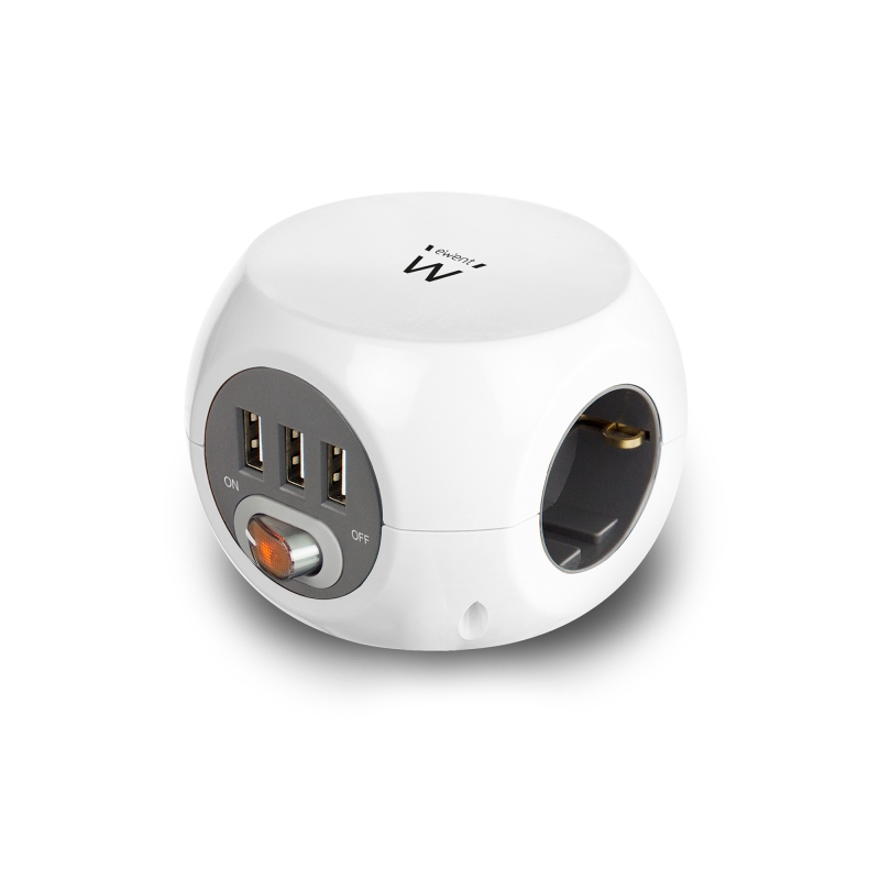 Multiprise Ewent avec 6 prises de bureau - 3 prises Schuko 16 A - 3 prises USB-A - Interrupteur marche/arrêt - Câble de 1,5 m -