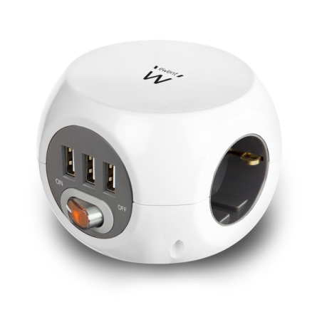 Multiprise Ewent avec 6 prises de bureau - 3 prises Schuko 16 A - 3 prises USB-A - Interrupteur marche/arrêt - Câble de 1,5 m -