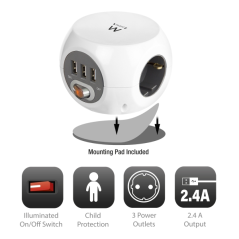 Multiprise Ewent avec 6 prises de bureau - 3 prises Schuko 16 A - 3 prises USB-A - Interrupteur marche/arrêt - Câble de 1,5 m -