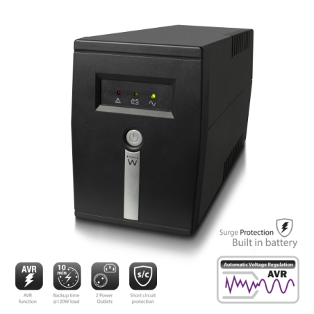 Onduleur interactif Ewent 600 VA/360 W - 1 prise Schuko - 1 prise ICE C13 - Fonction AVR - Notifications sonores et LED - Protec