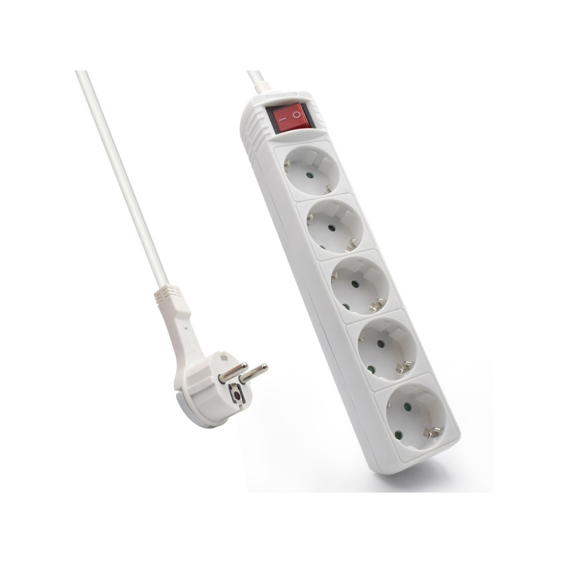 Multiprise Schuko 5 prises Ewent 16 A - Protection enfant - Interrupteur marche/arrêt - Câble de 1,5 m - Fiche Schuko coudée pla