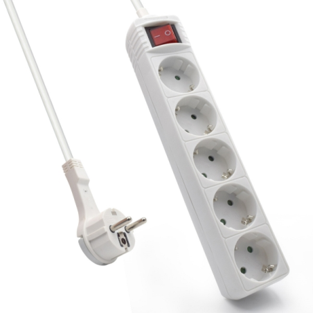 Multiprise Schuko 5 prises Ewent 16 A - Protection enfant - Interrupteur marche/arrêt - Câble de 1,5 m - Fiche Schuko coudée pla
