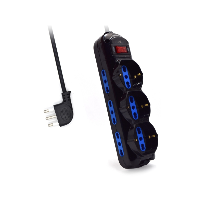 Multiprise 9 prises Ewent - 6 prises L + 3 prises L/F (Schuko) - Interrupteur marche/arrêt - Fiche italienne coudée plate - Câbl