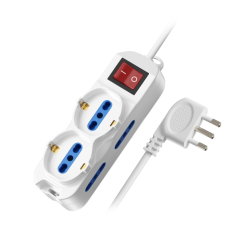 Multiprise 6 prises Ewent - 4 prises L + 2 prises L/F (Schuko) - Interrupteur marche/arrêt - Protection enfant - Fiche italienne