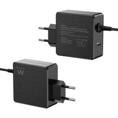 Chargeur mural USB-C Ewent 65 W - Power Delivery - USB-A supplémentaire - Câble de 1,5 m - Protection électrique - Noir