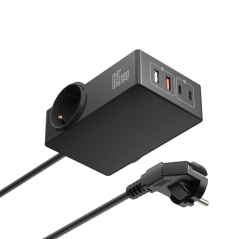 Chargeur USB Ewent avec 2 prises Schuko 16 A - 65 W GaN - 2 x USB-A - 2 x USB-C - Câble de 1,5 m - Protection enfant - Protectio