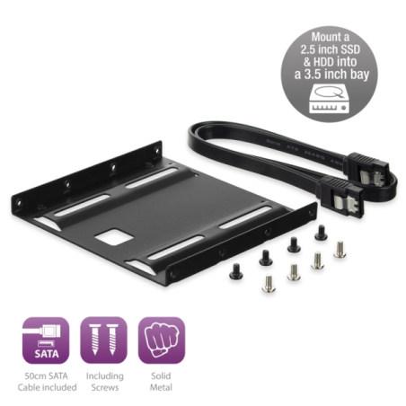 Adaptateur de montage Ewent Pack pour disque dur HDD/SSD 2,5" vers emplacement 3,5" - Câble SATA 50 cm inclus - Métal robuste -