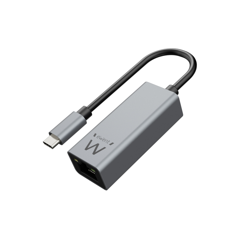 Adaptateur réseau Ewent RJ45 vers USB-C - Gigabit 10/100/1000 Mbps - Câble de 15 cm - Couleur aluminium