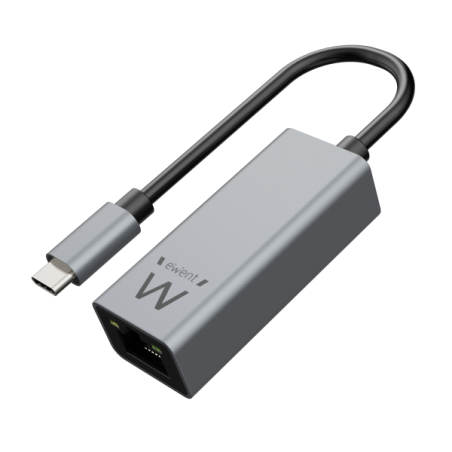 Adaptateur réseau Ewent RJ45 vers USB-C - Gigabit 10/100/1000 Mbps - Câble de 15 cm - Couleur aluminium