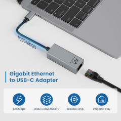 Adaptateur réseau Ewent RJ45 vers USB-C - Gigabit 10/100/1000 Mbps - Câble de 15 cm - Couleur aluminium