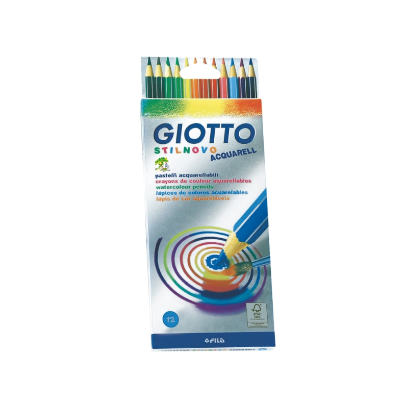 Crayons de couleur aquarelle Giotto Stilnovo Acqarell, lot de 12, forme hexagonale, mine 3,3 mm, couleurs assorties