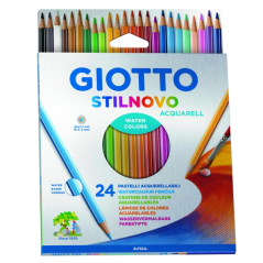 Crayons de couleur aquarelle Giotto Stilnovo Acqarell, lot de 24, forme hexagonale, mine 3,3 mm, couleurs assorties