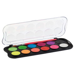 Giotto Fluo Pack de 12 aquarelles - 1 pinceau inclus - Diamètre du godet 30 mm - Couleurs fluorescentes
