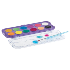 Giotto Candy Collection Etui de 12 Aquarelles 30 mm + Pinceau - Couleurs Vives, Intenses et Vives - Très couvrantes - Couleurs A