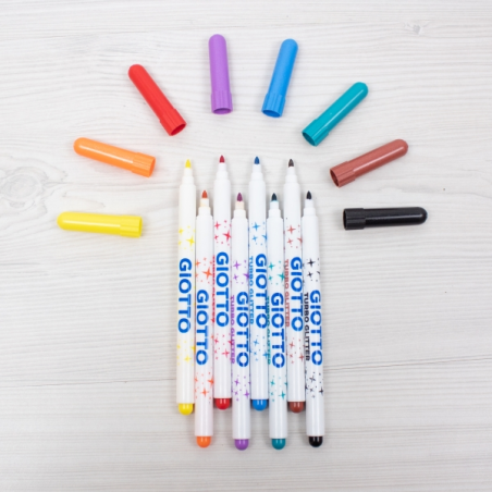 Giotto Turbo Glitter Pack de 8 marqueurs à encre pailletée - Pointe fine 2,8 mm - Couleurs assorties