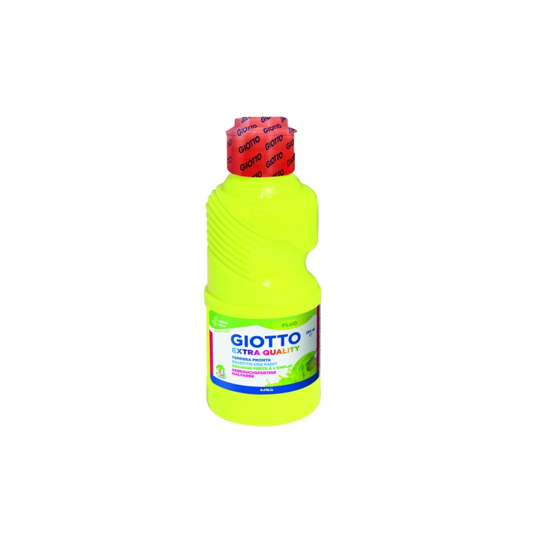 Tempera Fluo Giotto Extra Quality - 250 ml - Prête à l'emploi - Bouteille en PET bio - Couleur jaune fluo