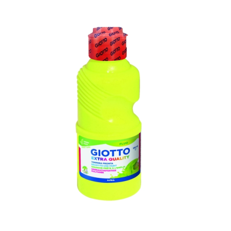 Tempera Fluo Giotto Extra Quality - 250 ml - Prête à l'emploi - Bouteille en PET bio - Couleur jaune fluo