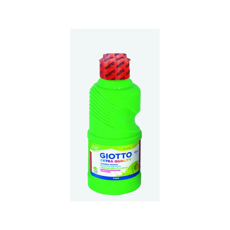 Tempera Fluo Giotto Extra Quality - 250 ml - Prête à l'emploi - Bouteille en PET bio - Couleur vert fluo