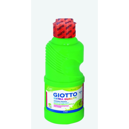 Tempera Fluo Giotto Extra Quality - 250 ml - Prête à l'emploi - Bouteille en PET bio - Couleur vert fluo