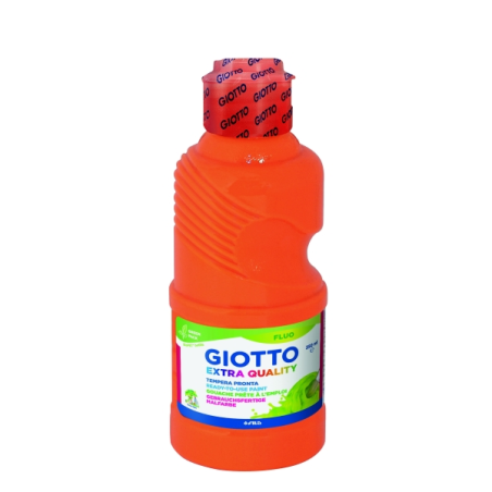 Tempera Fluo Giotto Extra Quality - 250 ml - Prête à l'emploi - Bouteille en PET bio - Couleur orange fluorescent