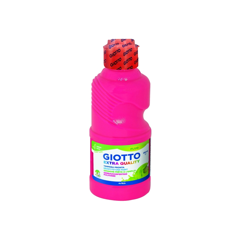 Tempera Fluo Giotto Extra Quality - 250 ml - Prête à l'emploi - Bouteille en PET bio - Couleur rose fluo