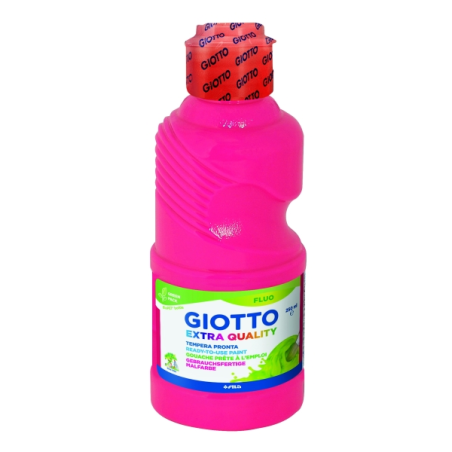 Tempera Fluo Giotto Extra Quality - 250 ml - Prête à l'emploi - Bouteille en PET bio - Couleur rose fluo