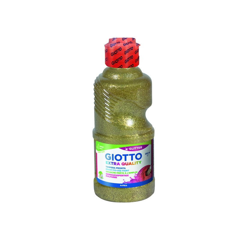 Tempera pailletée Giotto Extra Quality - 250 ml - Prête à l'emploi - Flacon en PET bio - Couleur or