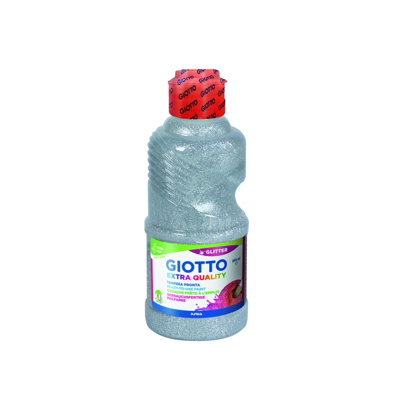 Tempera pailletée Giotto Extra Quality - 250 ml - Prête à l'emploi - Flacon en PET bio - Couleur argent
