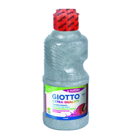 Tempera pailletée Giotto Extra Quality - 250 ml - Prête à l'emploi - Flacon en PET bio - Couleur argent