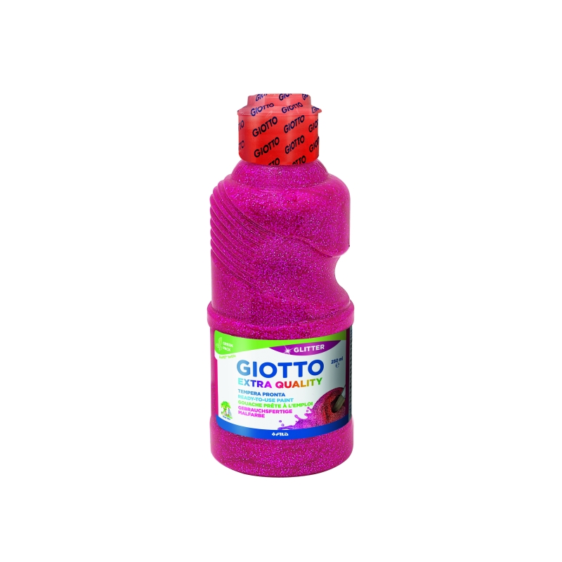Tempera pailletée Giotto Extra Quality - 250 ml - Prête à l'emploi - Flacon en PET bio - Couleur magenta