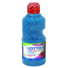 Tempera pailletée Giotto Extra Quality - 250 ml - Prête à l'emploi - Flacon en PET bio - Couleur cyan