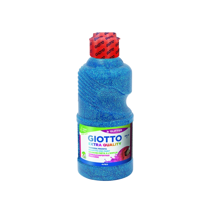 Tempera pailletée Giotto Extra Quality - 250 ml - Prête à l'emploi - Flacon en PET bio - Couleur cyan