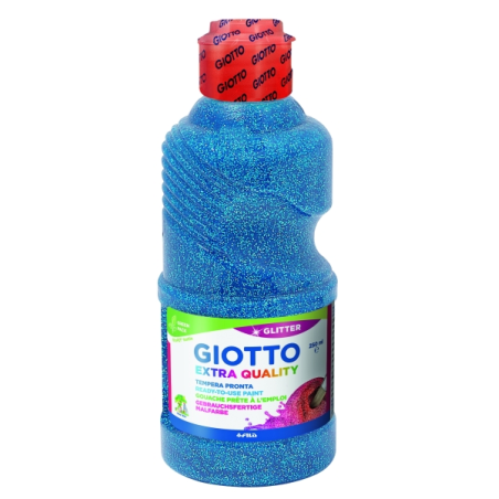 Tempera pailletée Giotto Extra Quality - 250 ml - Prête à l'emploi - Flacon en PET bio - Couleur cyan