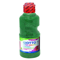 Tempera pailletée Giotto Extra Quality - 250 ml - Prête à l'emploi - Bouteille en PET bio - Couleur verte