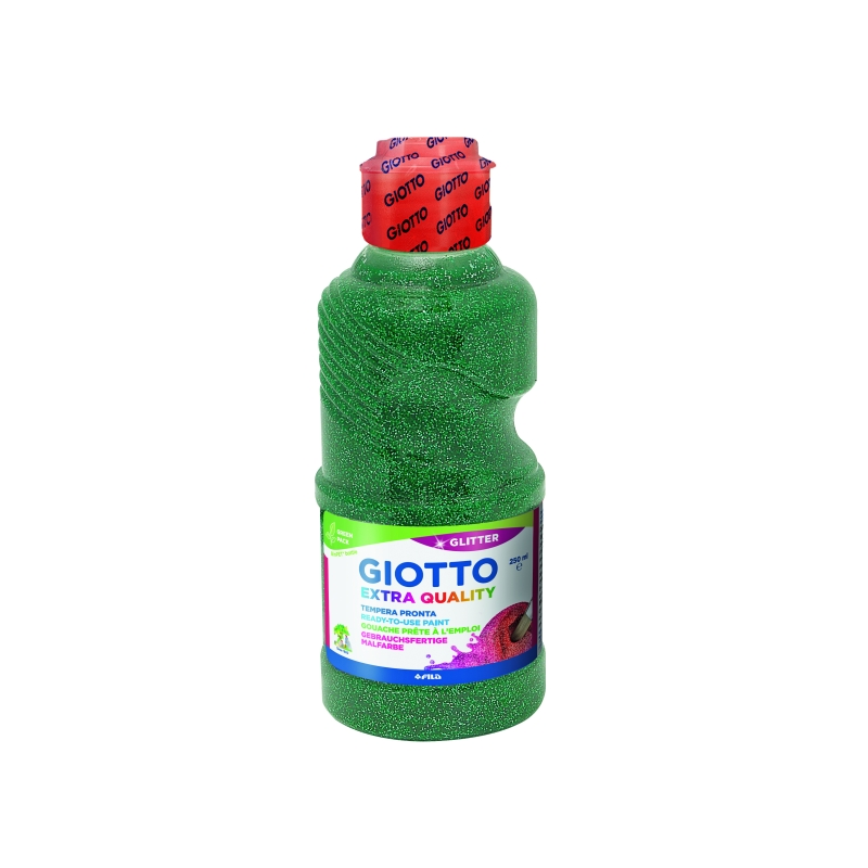 Tempera pailletée Giotto Extra Quality - 250 ml - Prête à l'emploi - Bouteille en PET bio - Couleur verte